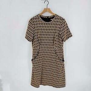 Hutch Geometric Print Textured Mini Dress‎ Short Sleeve Zip Back Runs Small XXL